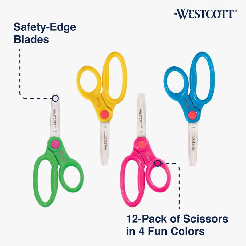 Westcott 14871 Right- and Left-Handed Scissors, Kids' Scissors, Back to School, Classroom Supplies, Ages 4-8, 5-Inch Blunt Tip, Assorted, 12 Pack - Image 2